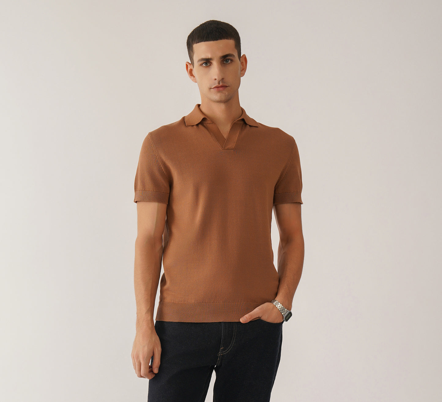 Brown Buttonless Polo