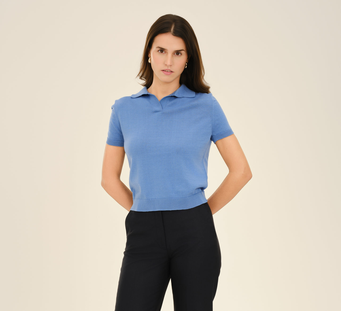 Blue Buttonless Polo