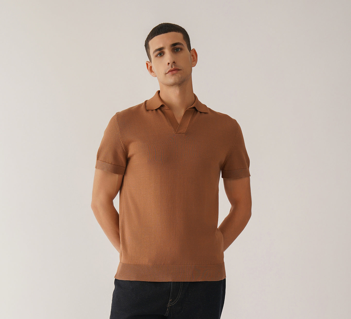 Brown Buttonless Polo