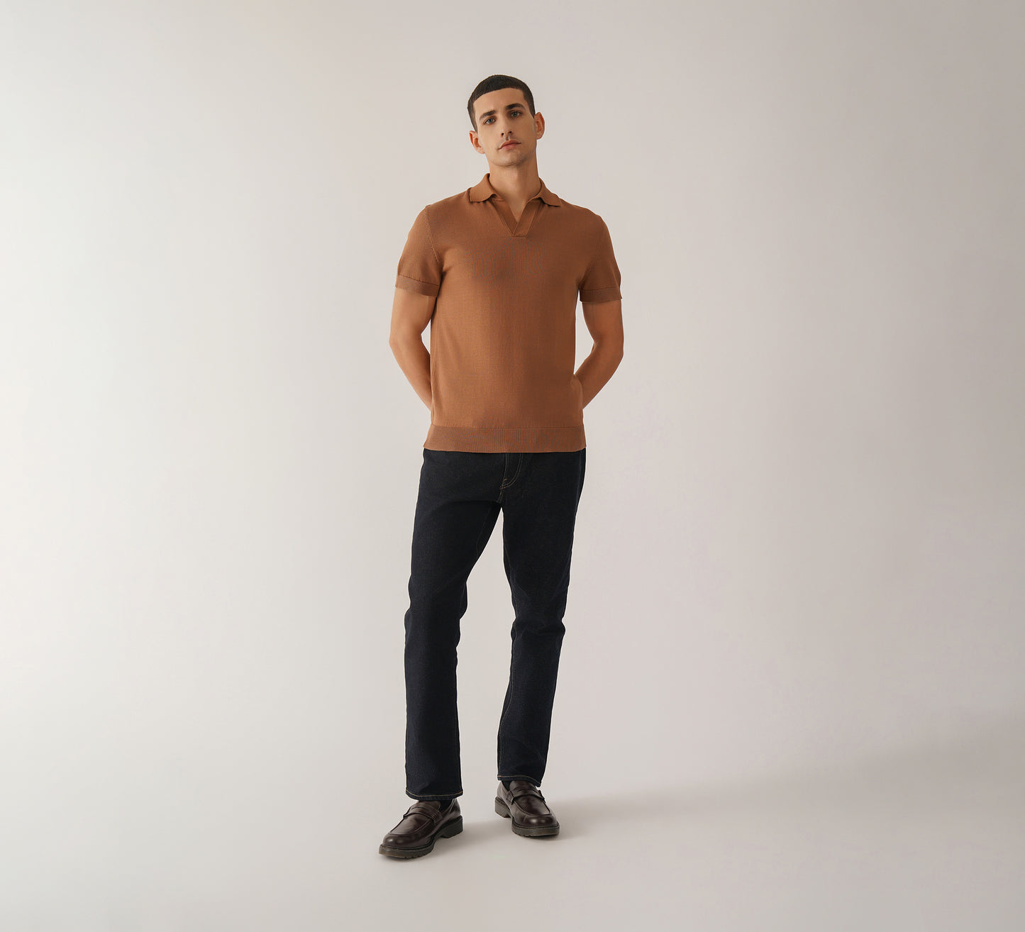 Brown Buttonless Polo