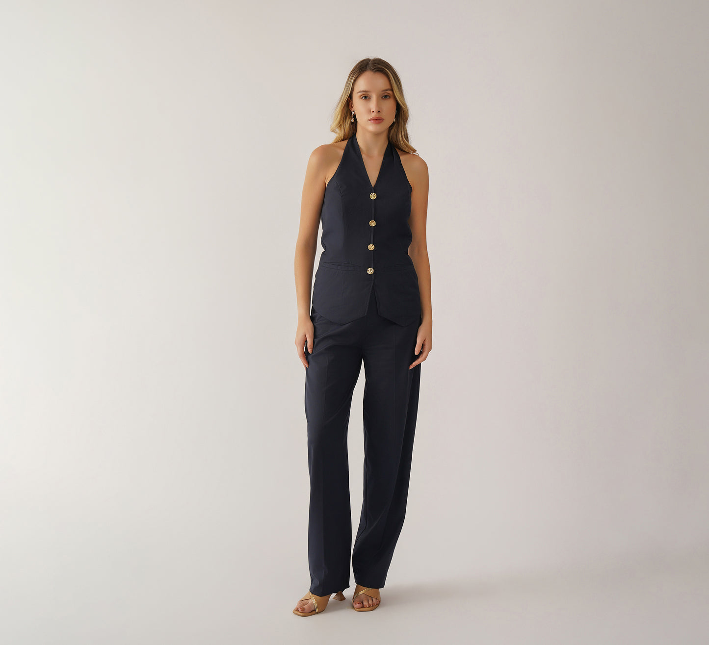 Navy Tailored Fit Halter Waistcoat