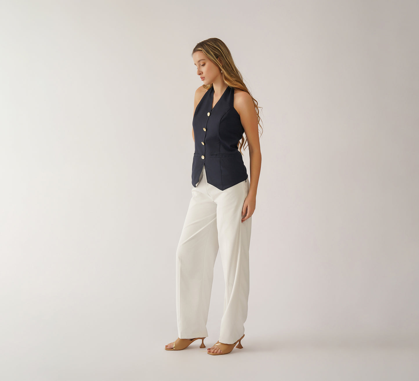 Navy Tailored Fit Halter Waistcoat