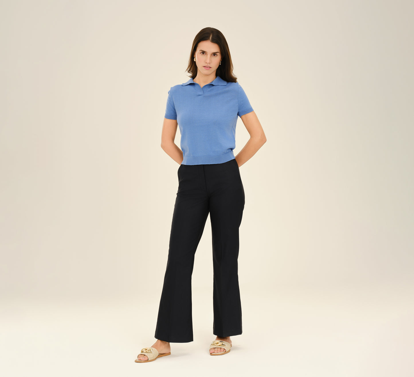 Navy Tailored Fit Flared Trouser