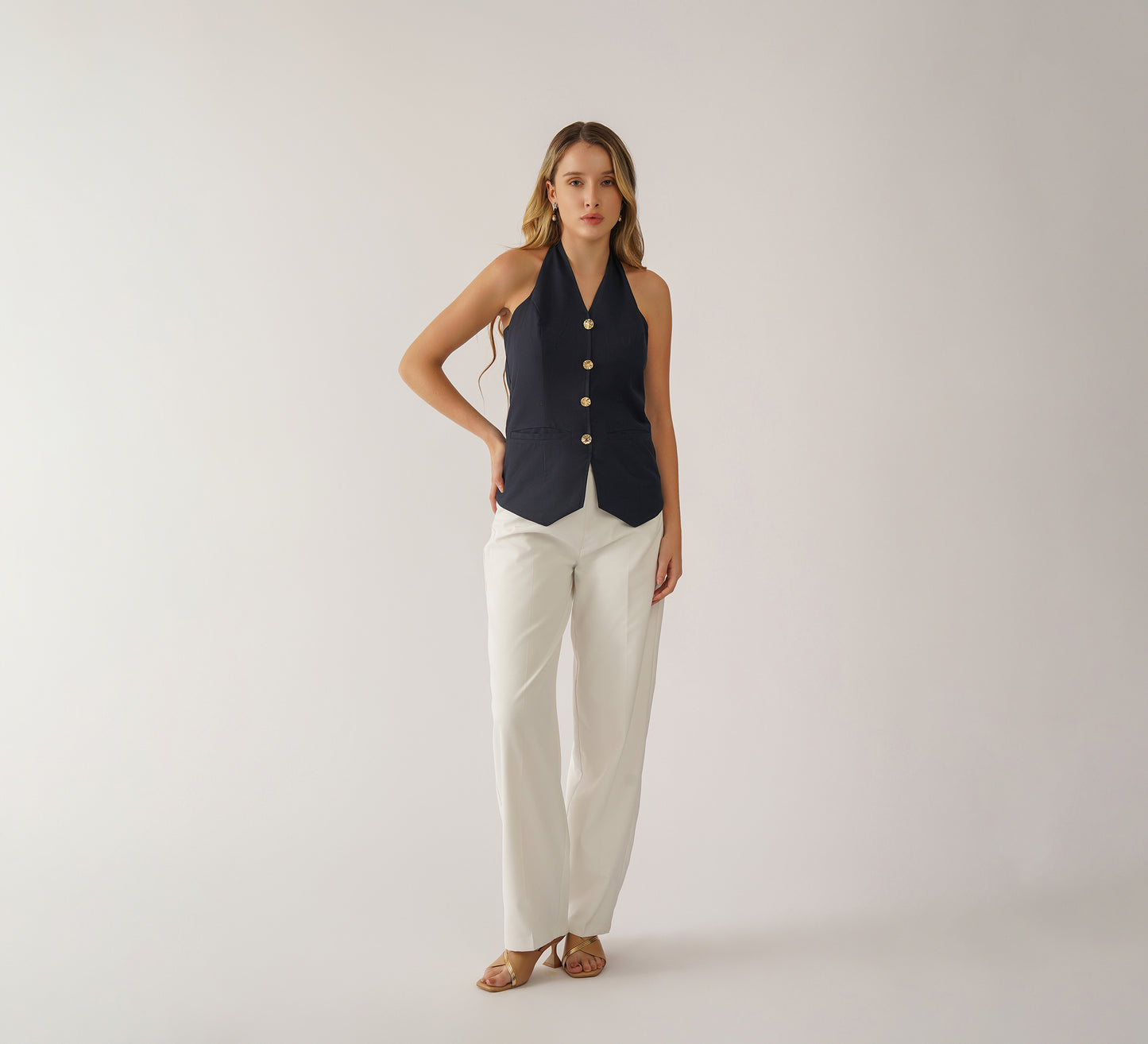 Navy Tailored Fit Halter Waistcoat