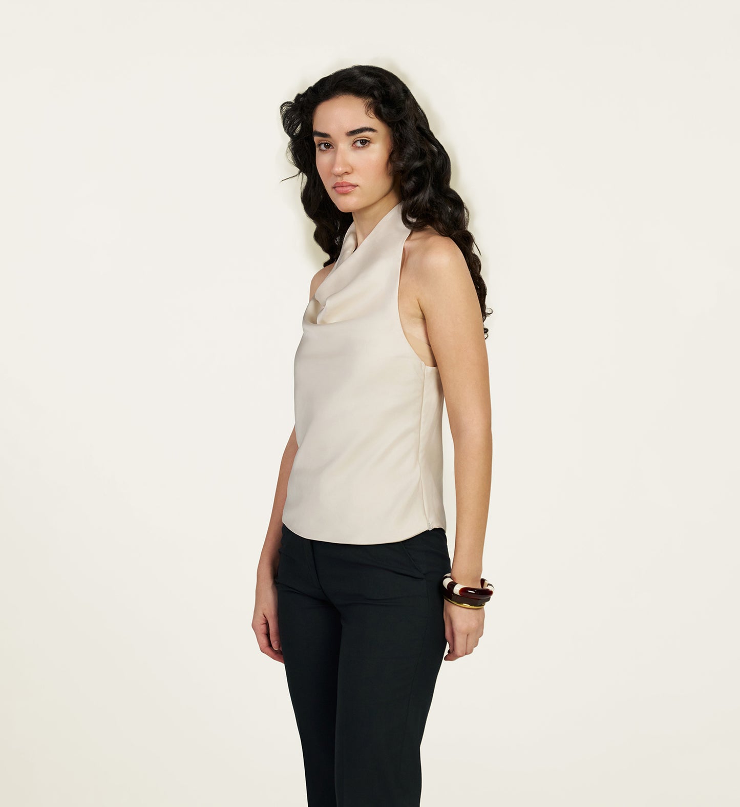 Ivory Satin Halter Top