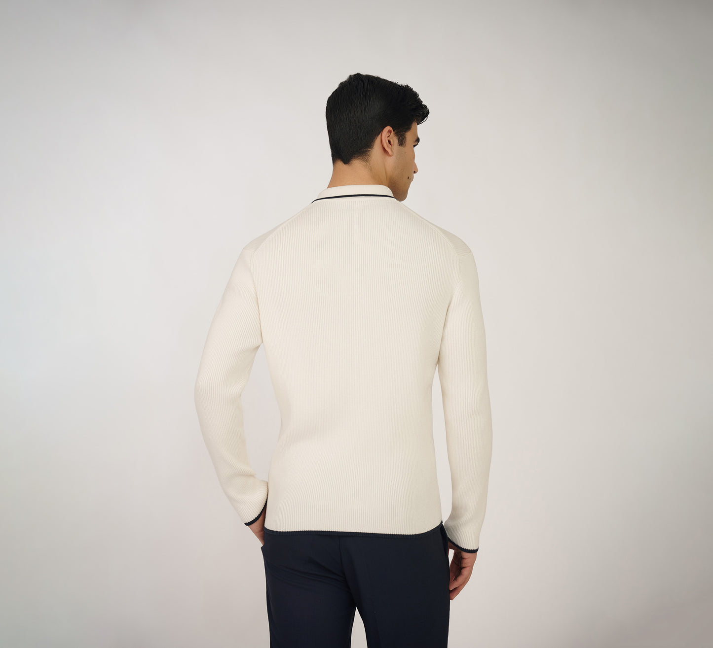 Ivory Ribbed Polo with Navy Detailing