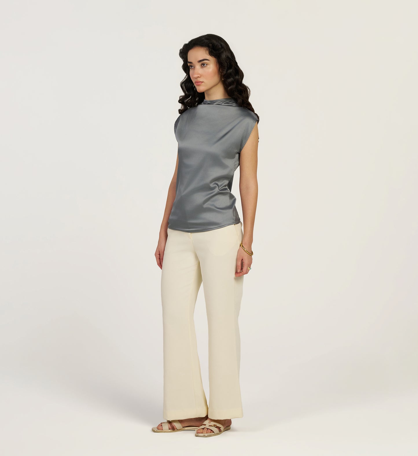 Steel Grey Satin Top