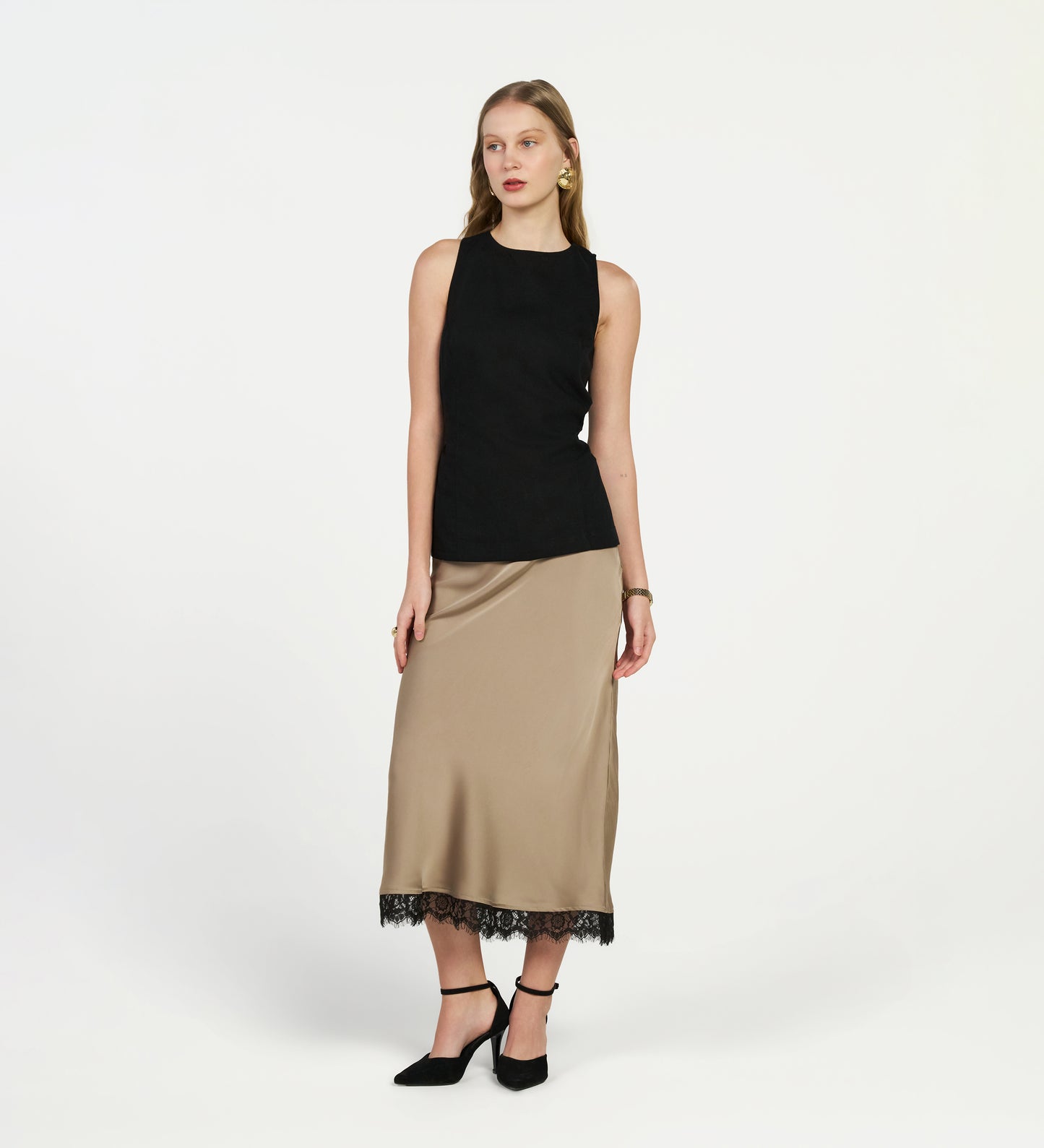 Golden Lace Satin Skirt