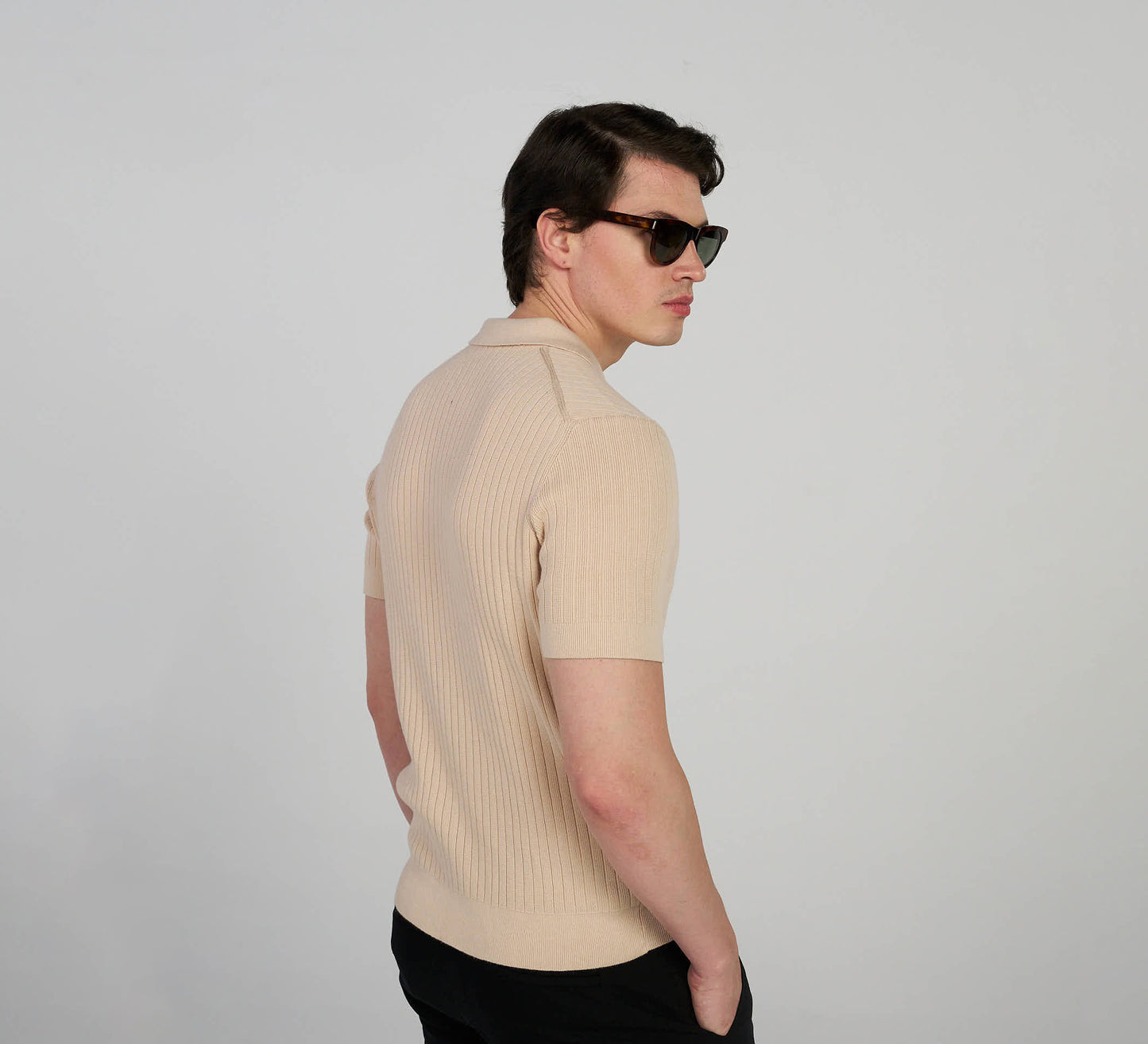 Beige Ribbed Mercerised Polo