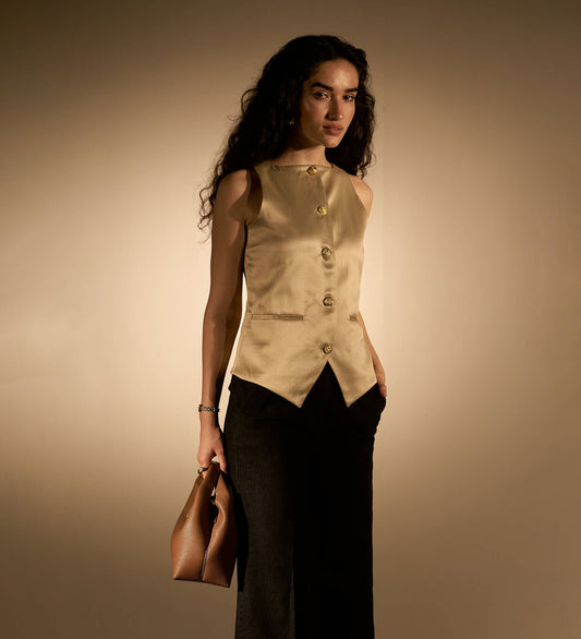 Ivory Gold Satin Waistcoat
