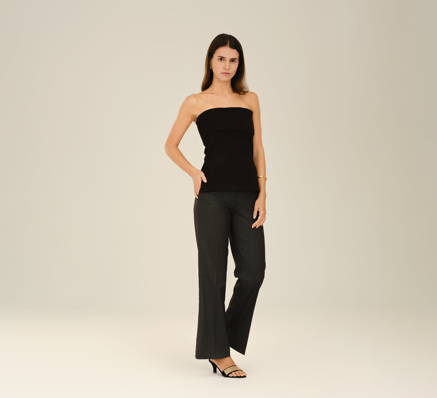 Grey Pin Stripes Tailored Fit Flared Trouser