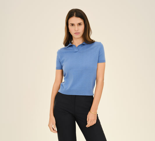 Blue Buttonless Polo