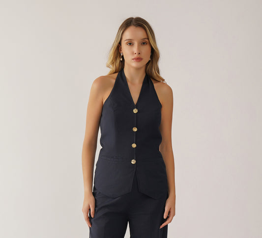 Navy Tailored Fit Halter Waistcoat