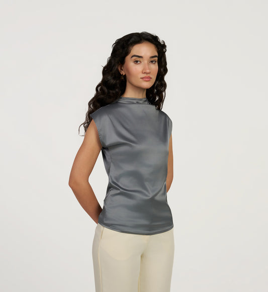 Steel Grey Satin Top