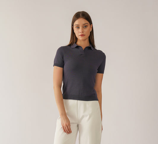 Purple Buttonless Polo