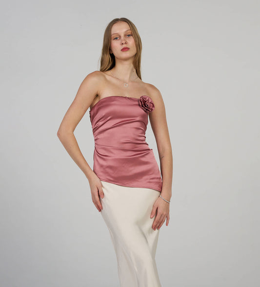 Rose Pink Satin Tube Top