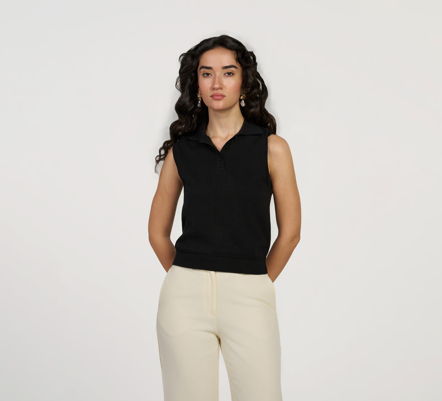 Midnight Black Sleeveless Polo