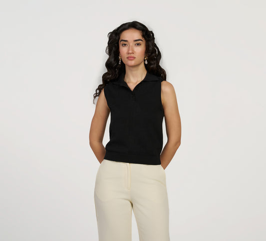 Midnight Black Sleeveless Polo