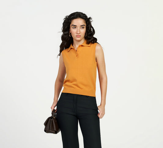 Sunset Orange Sleeveless Polo