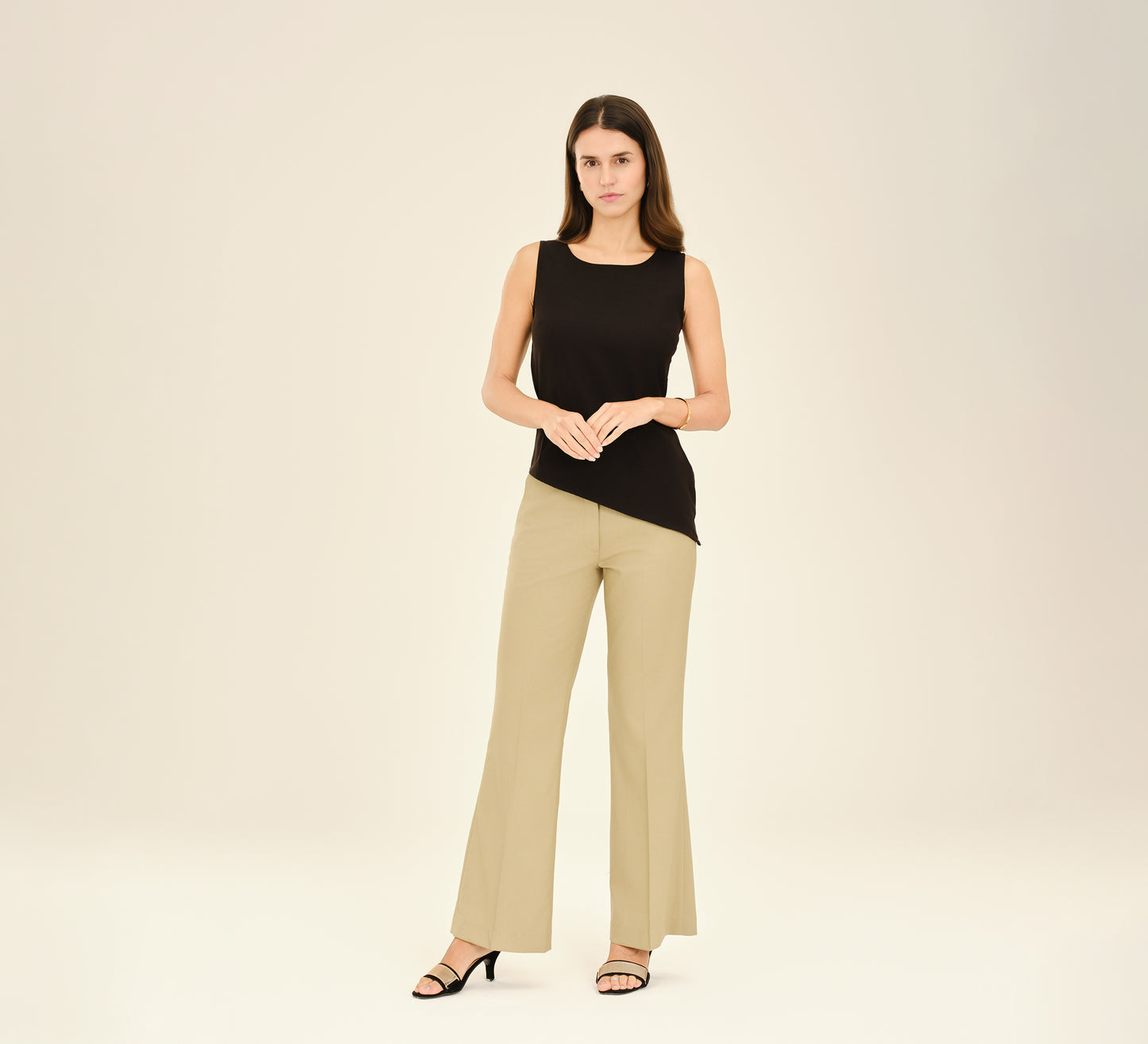 Beige Tailored Fit Flared Trouser