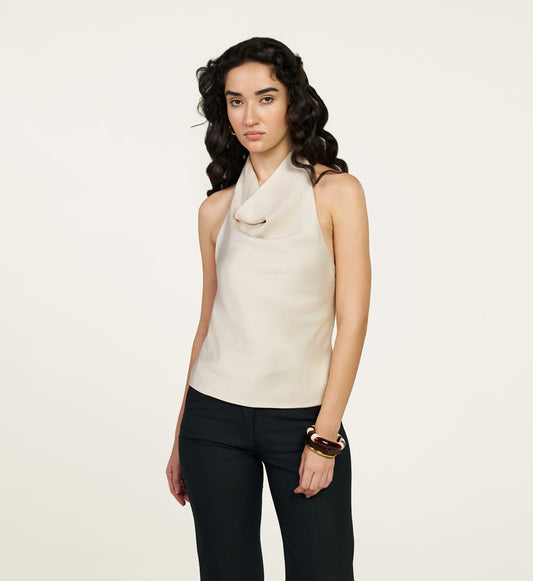 Ivory Satin Halter Top