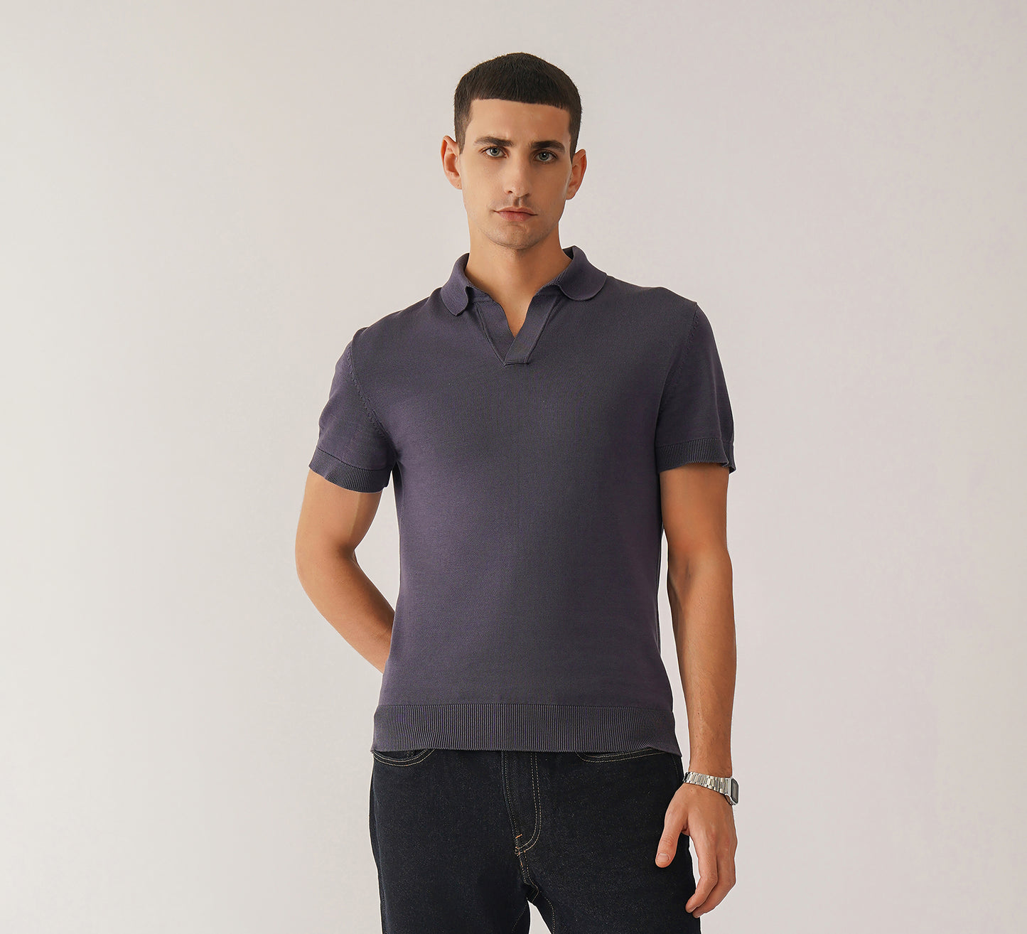 Purple Buttonless Polo
