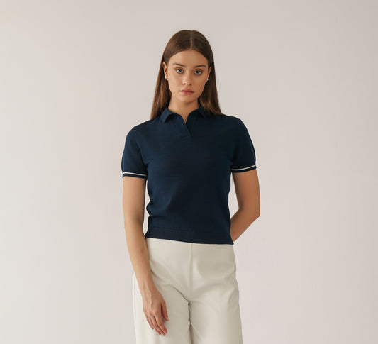 Navy Buttonless Polo