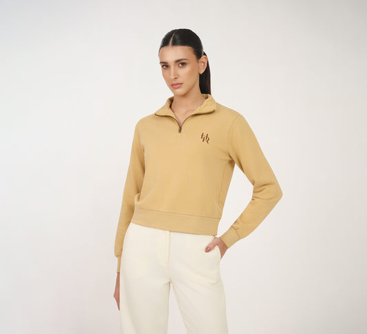 Beige Embroidered Quarter Zip