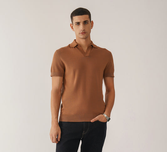 Brown Buttonless Polo