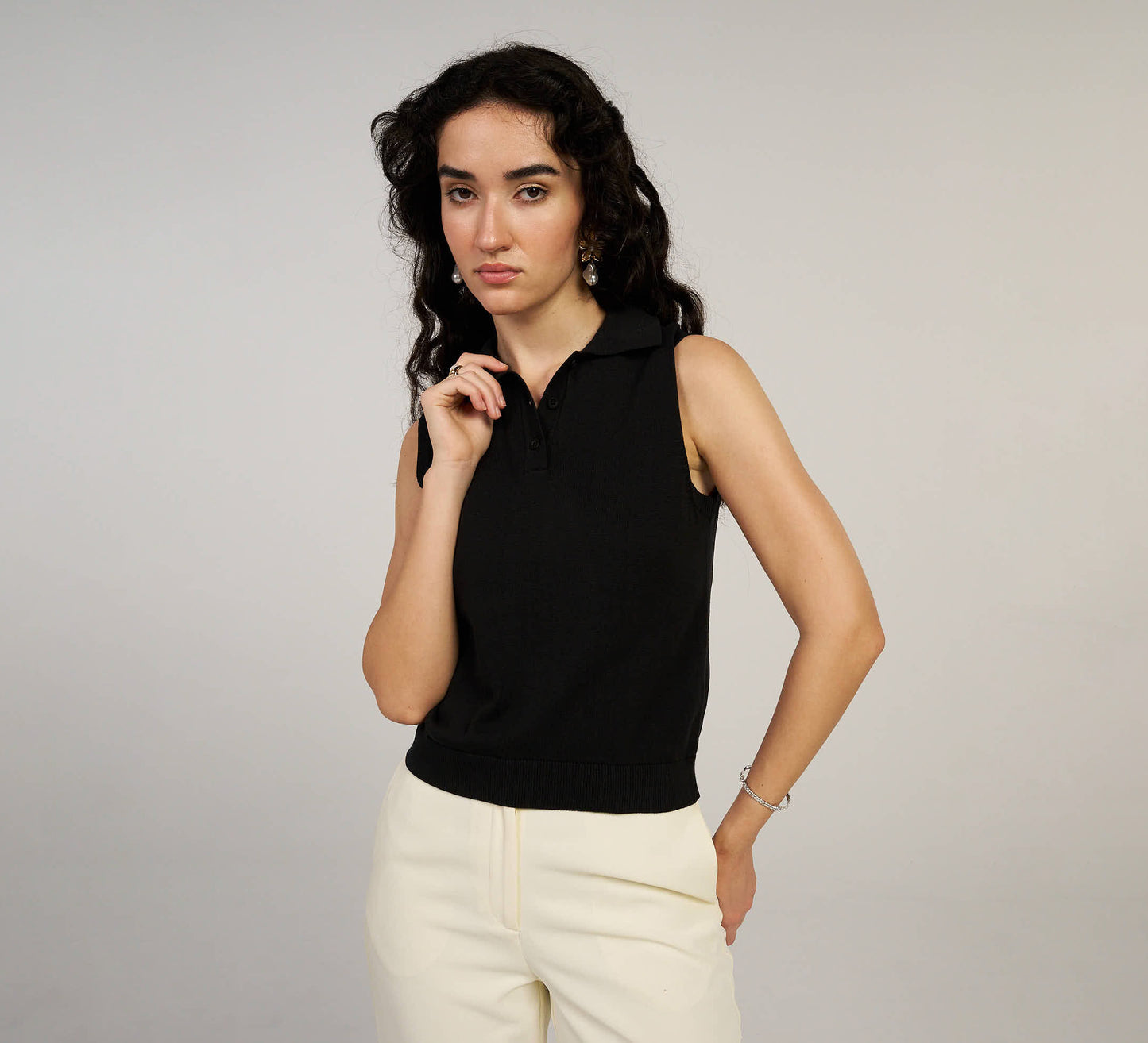 Midnight Black Sleeveless Polo