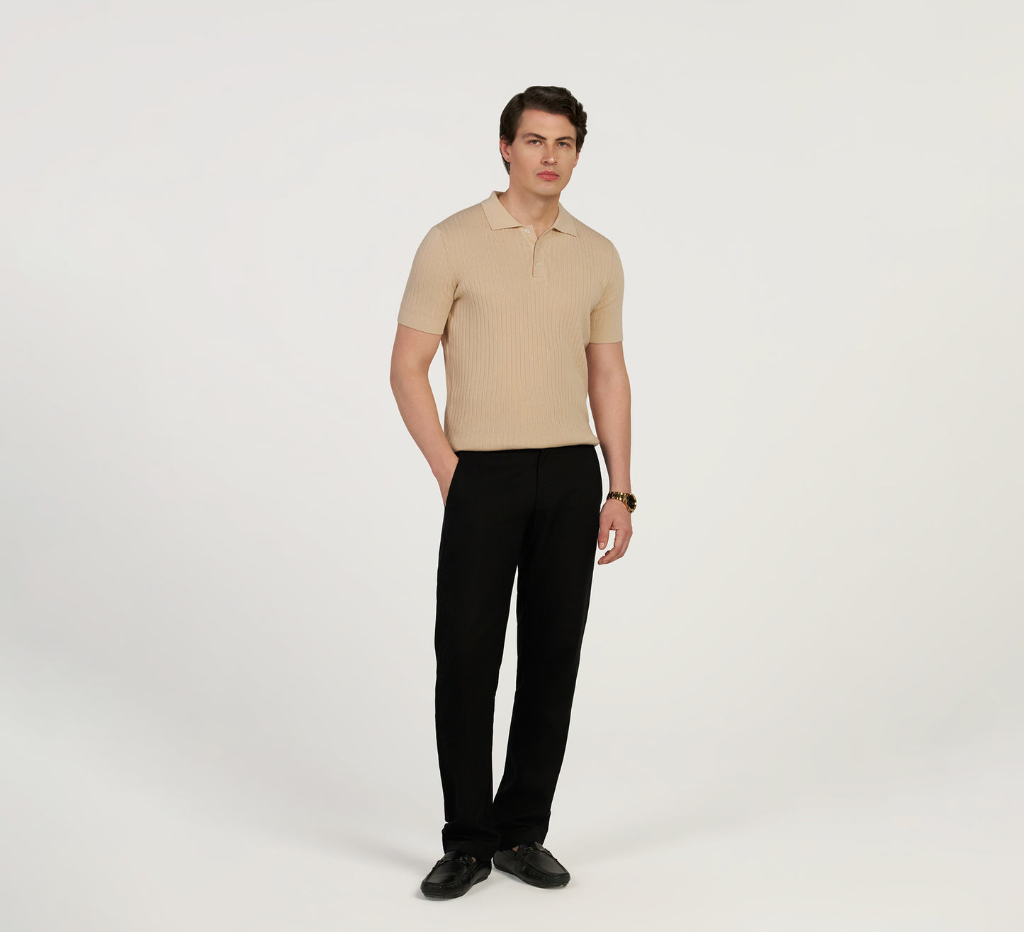 Beige Ribbed Mercerised Polo