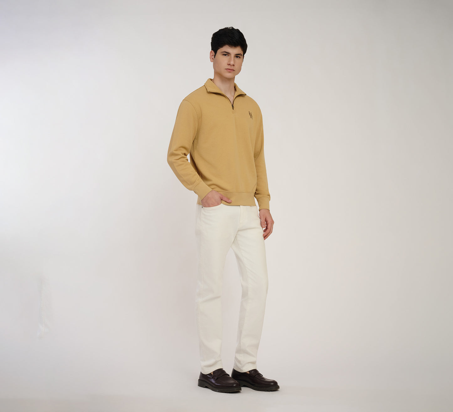 Beige Embroidered Quarter Zip