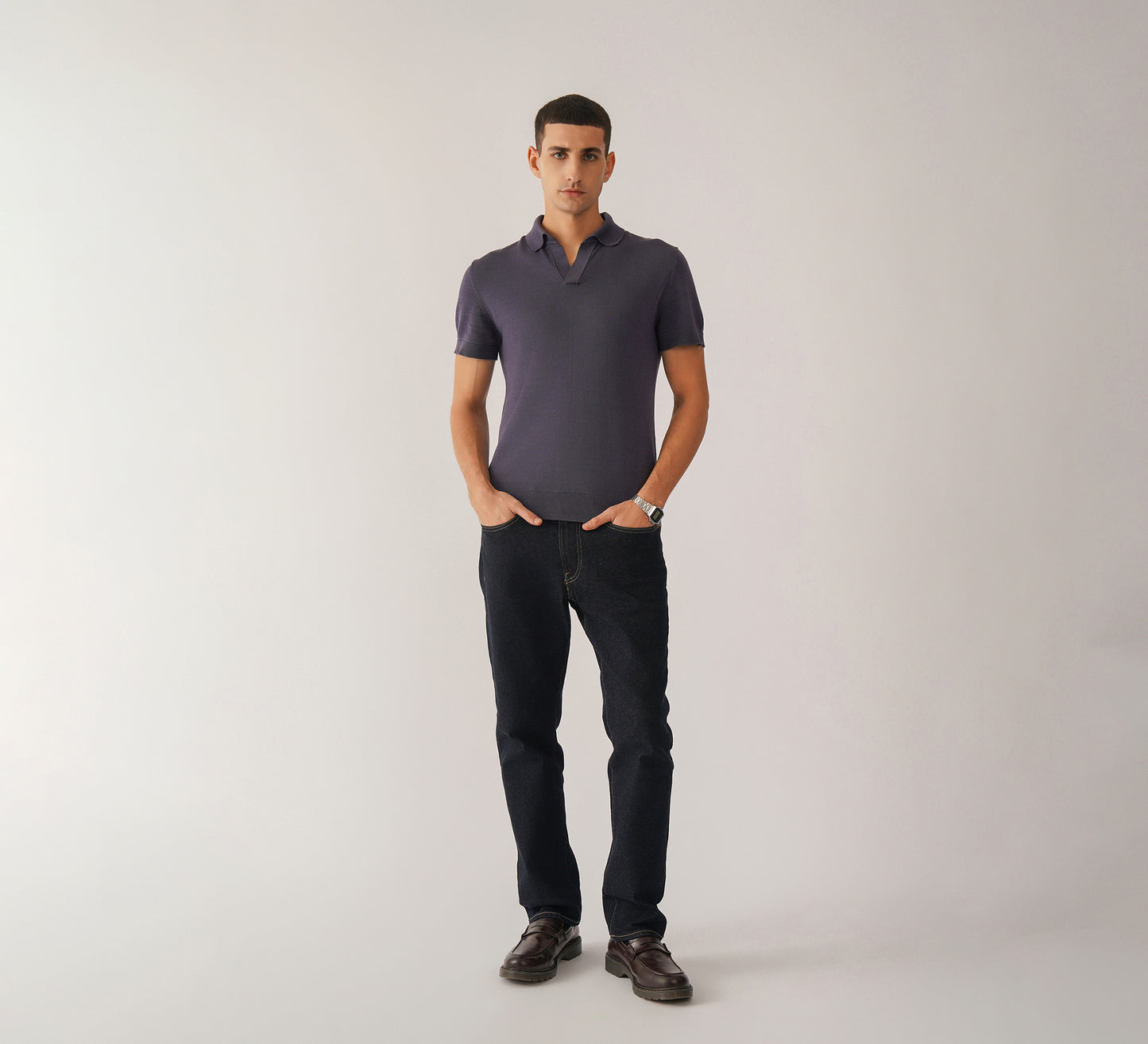 Purple Buttonless Polo