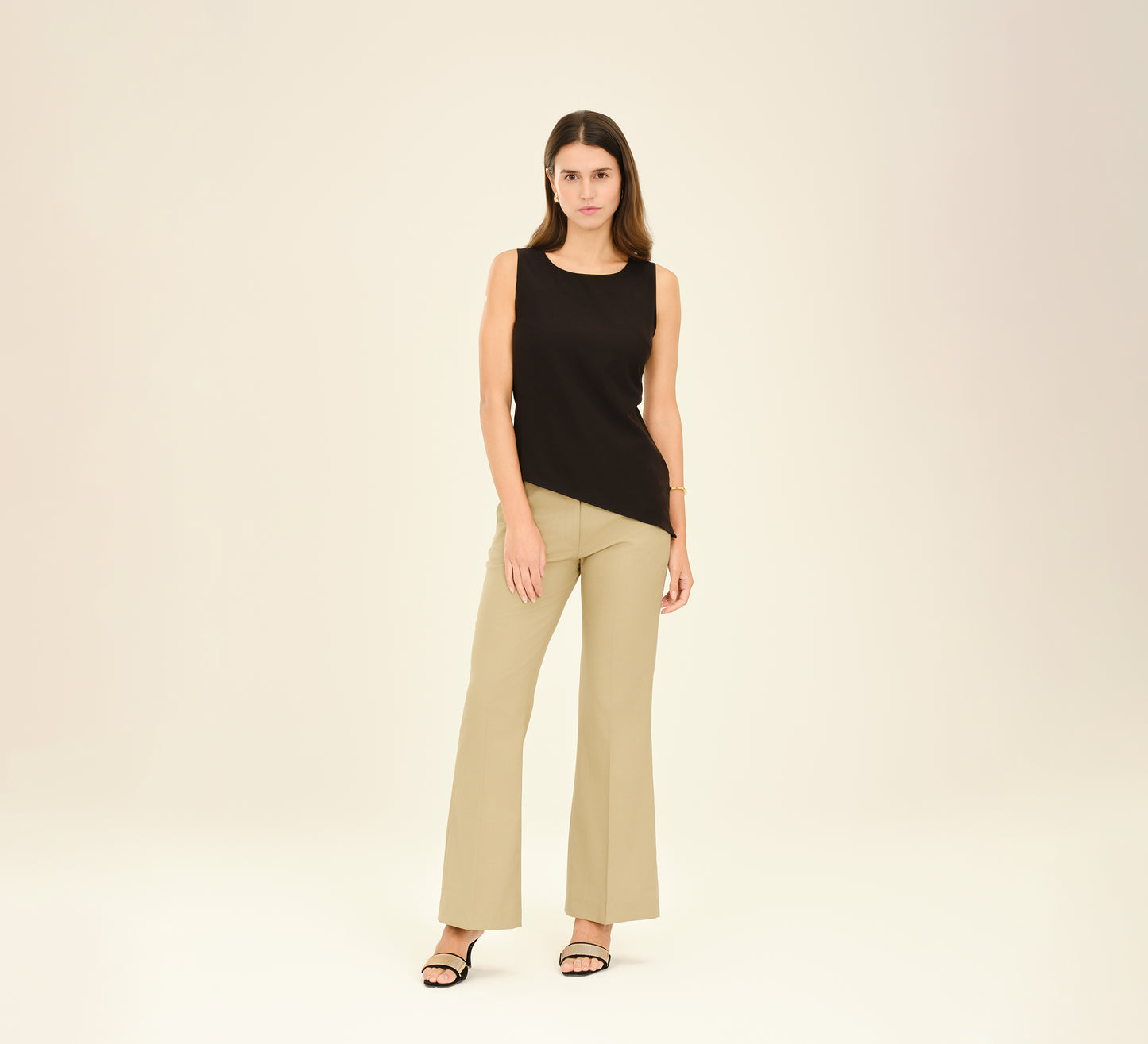Beige Tailored Fit Flared Trouser