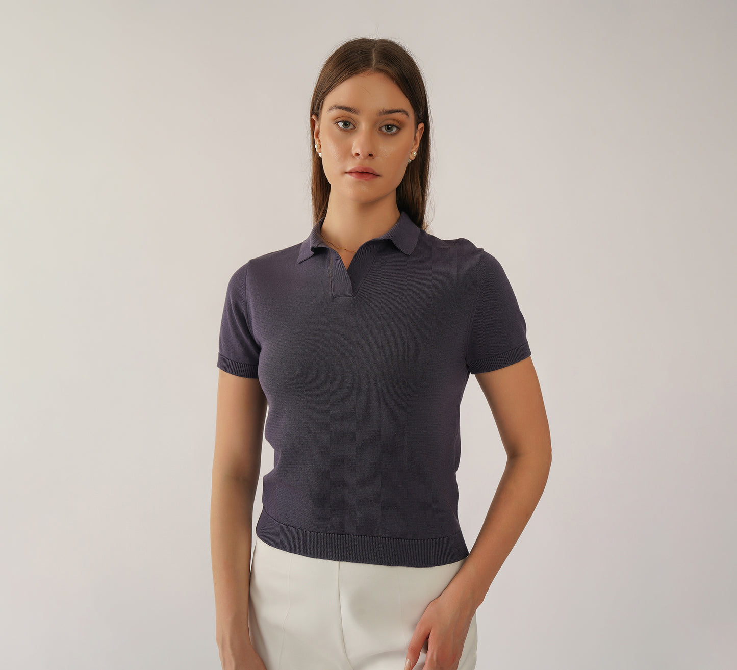 Purple Buttonless Polo