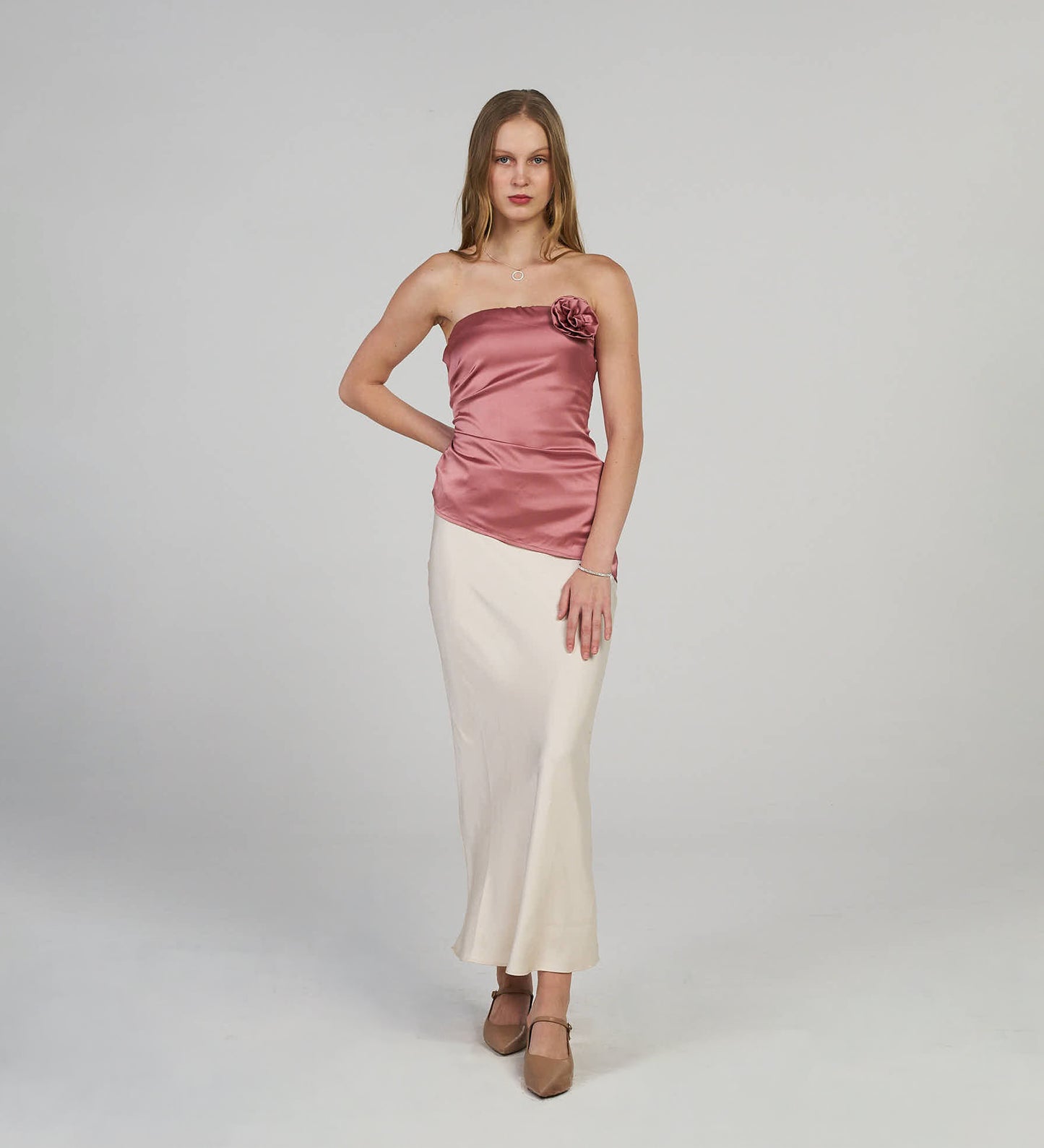 Rose Pink Satin Tube Top