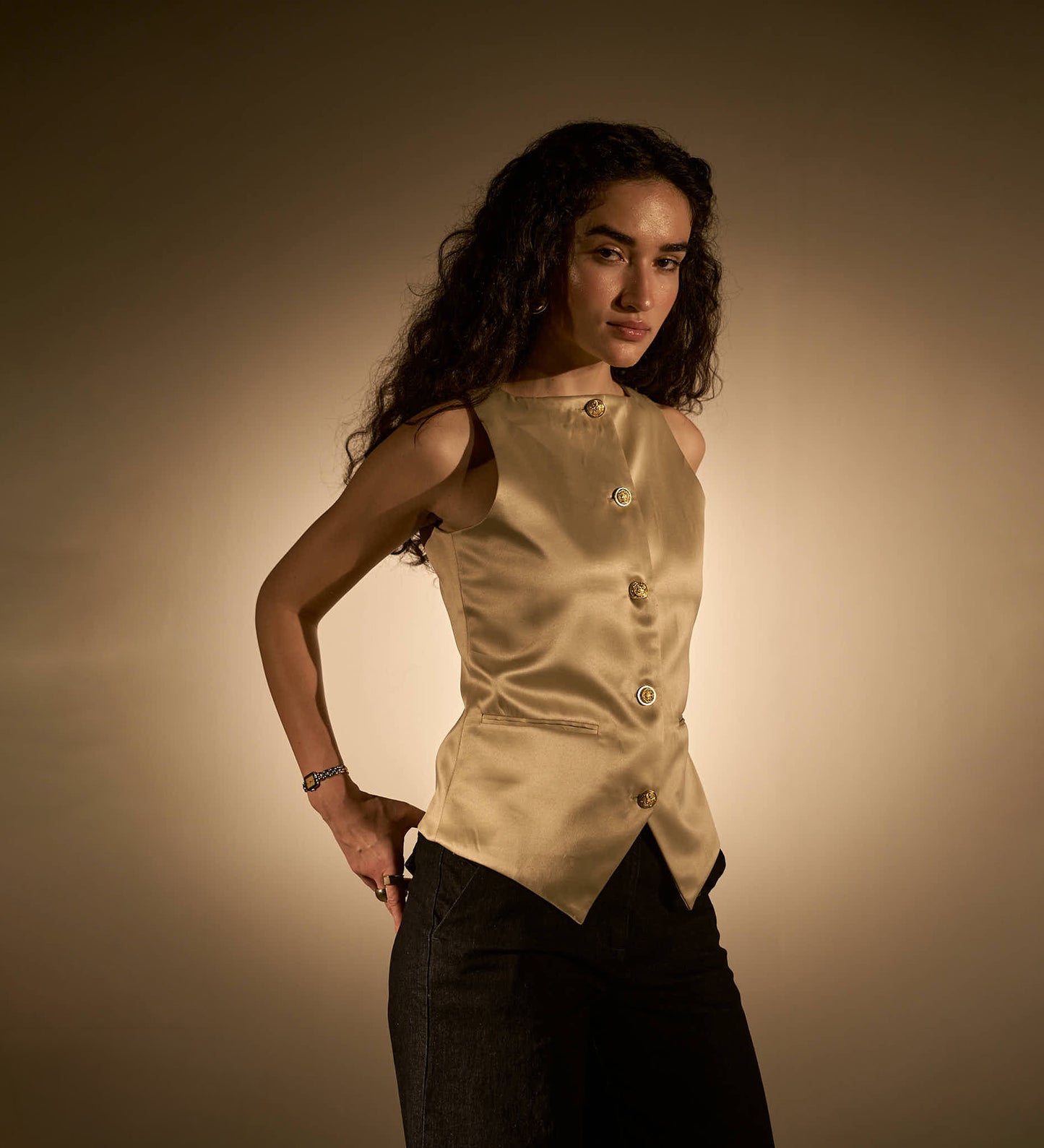 Ivory Gold Satin Waistcoat