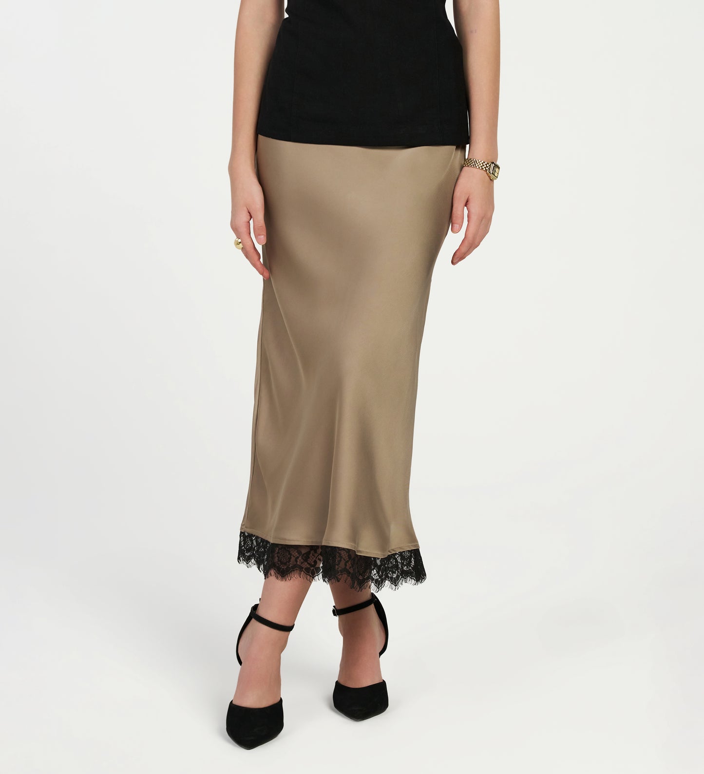 Golden Lace Satin Skirt