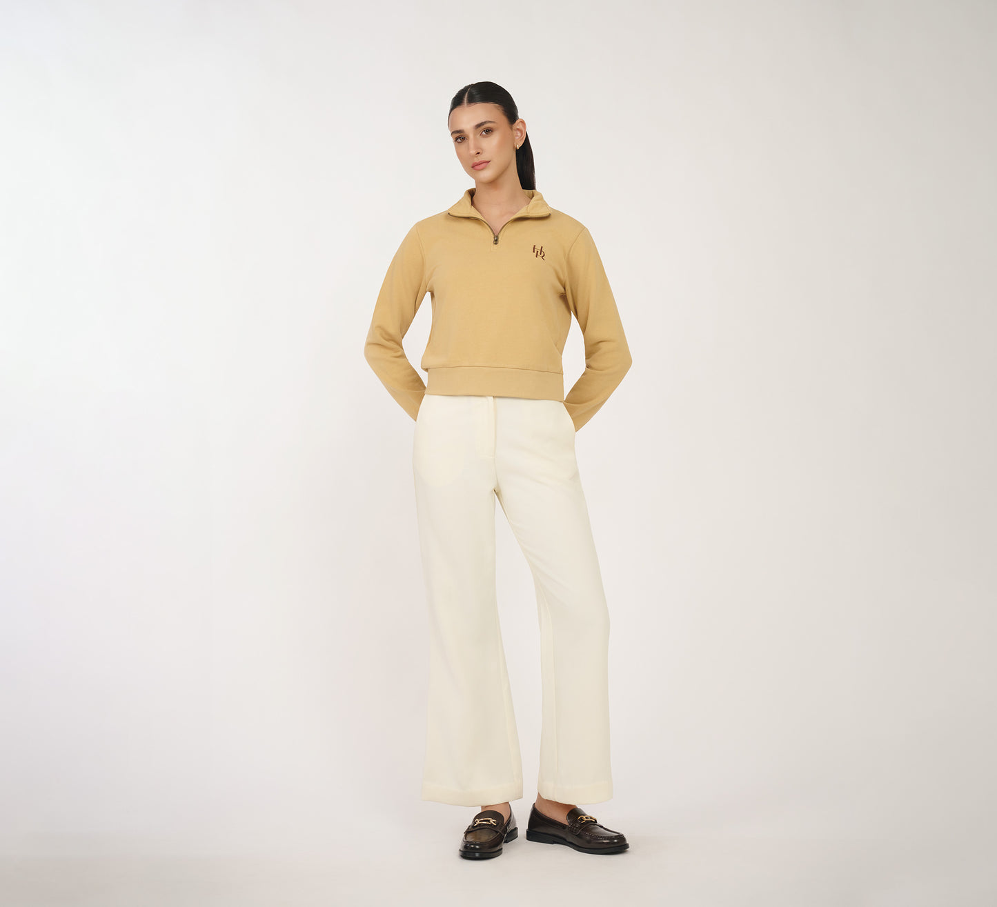 Beige Embroidered Quarter Zip