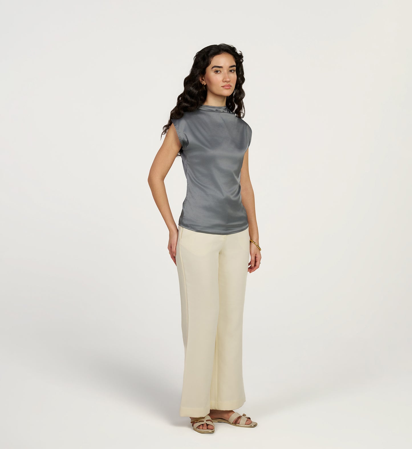 Steel Grey Satin Top