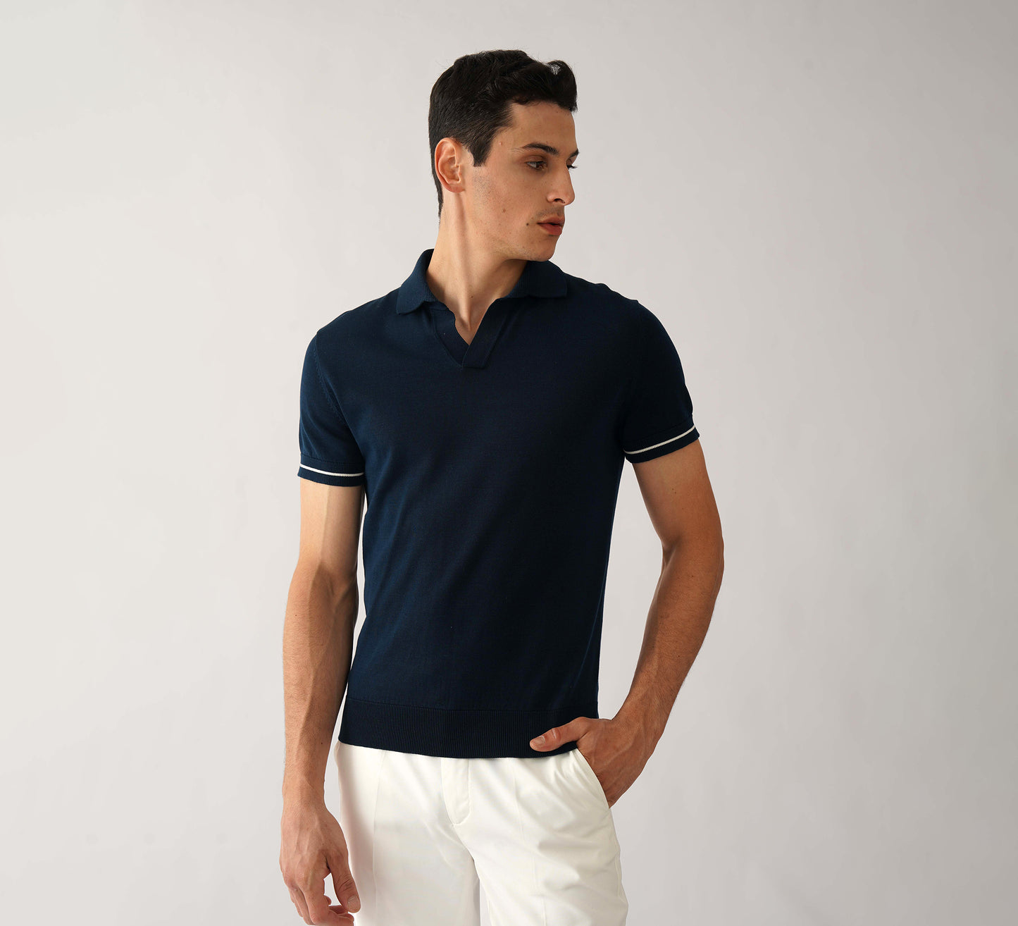 Navy Buttonless Polo