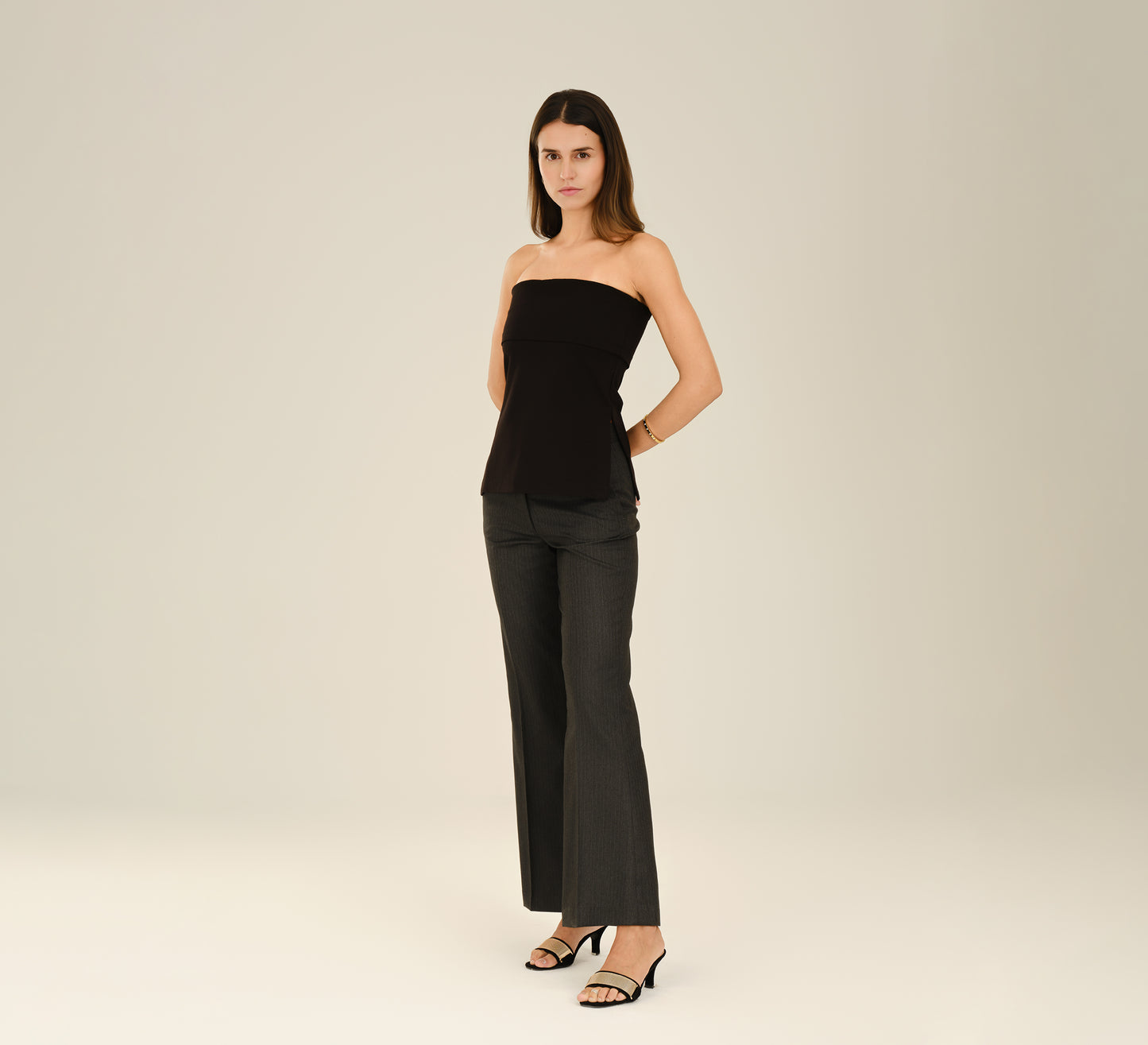 Grey Pin Stripes Tailored Fit Flared Trouser