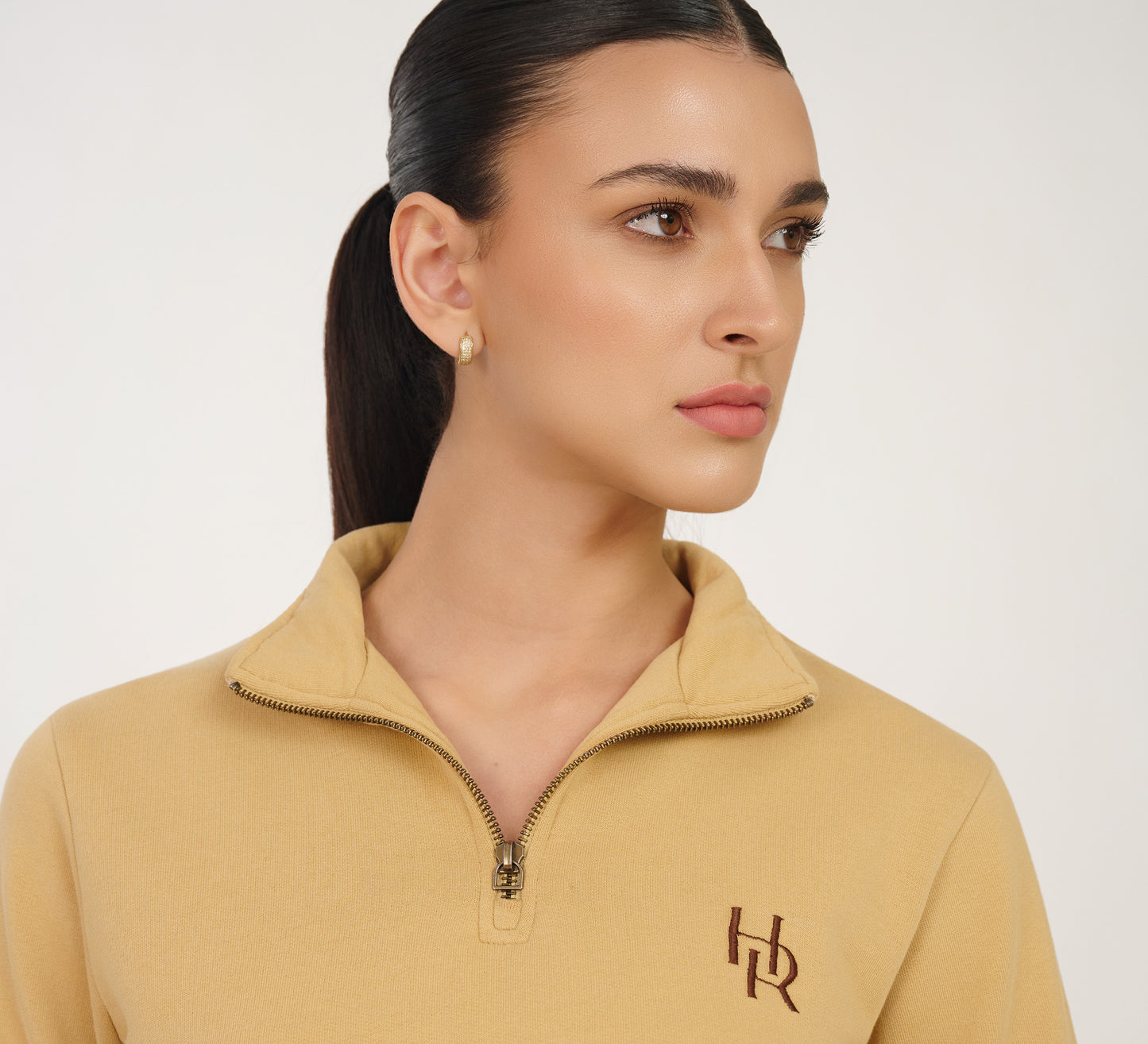 Beige Embroidered Quarter Zip