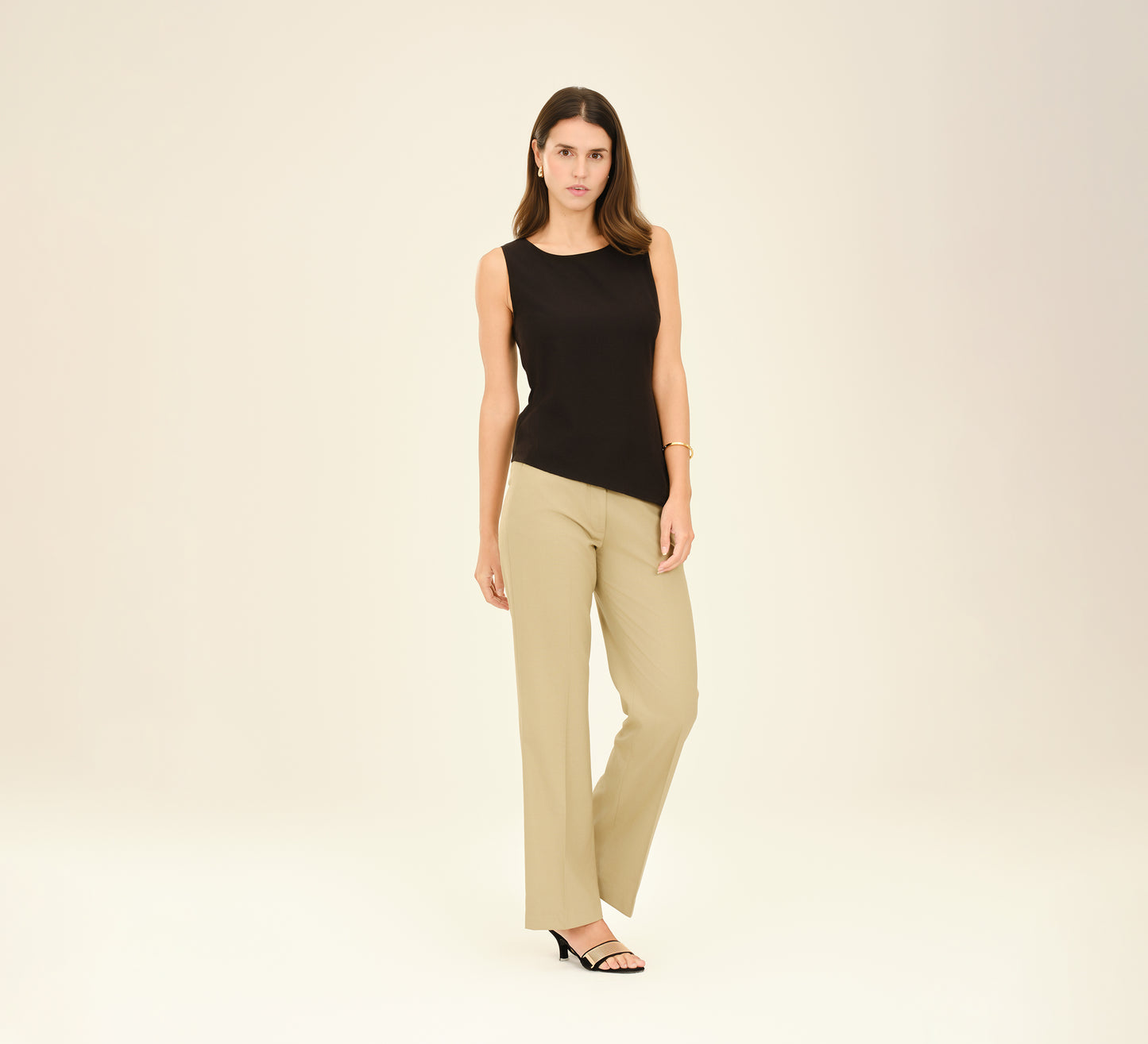 Beige Tailored Fit Flared Trouser
