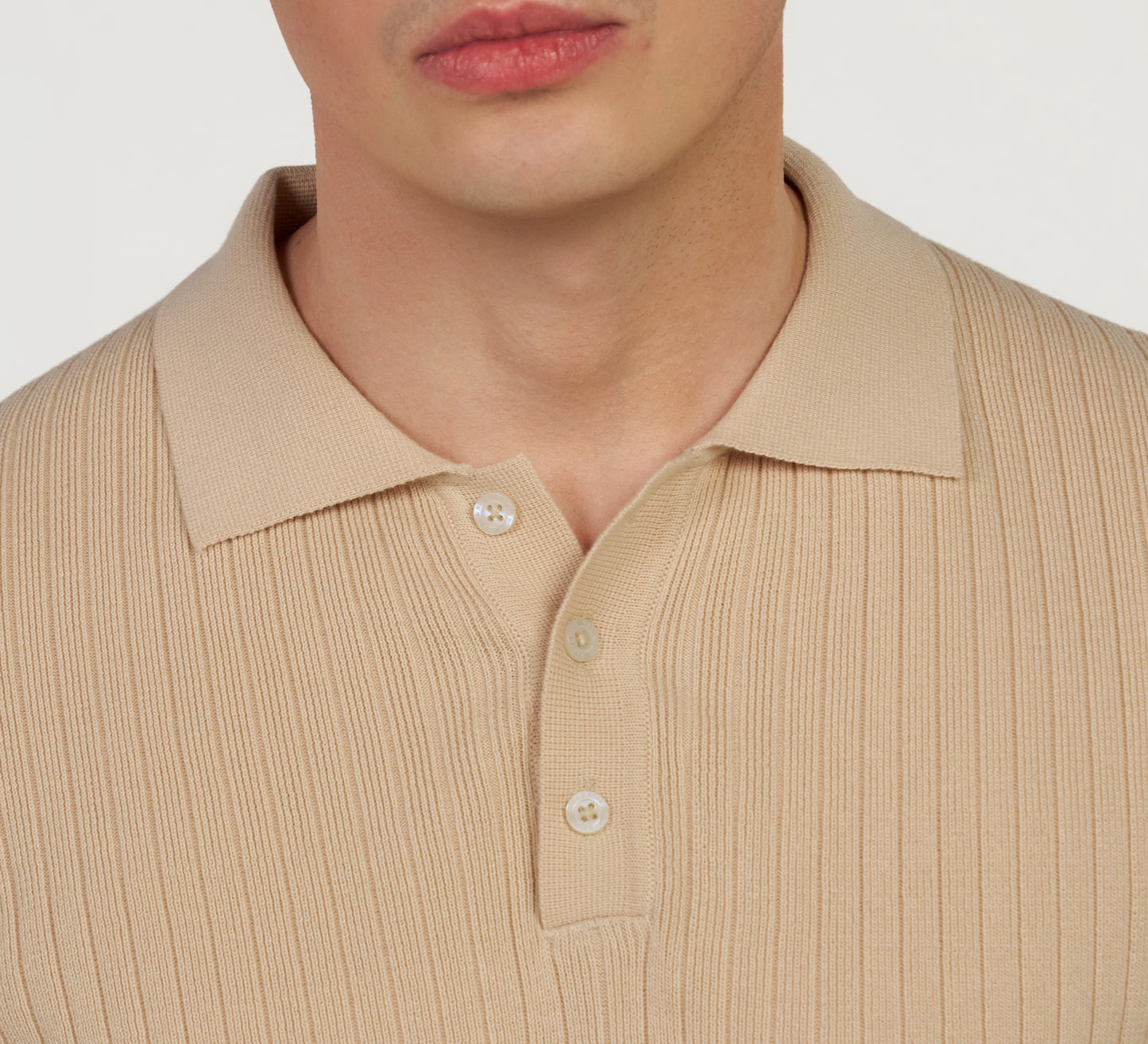 Beige Ribbed Mercerised Polo