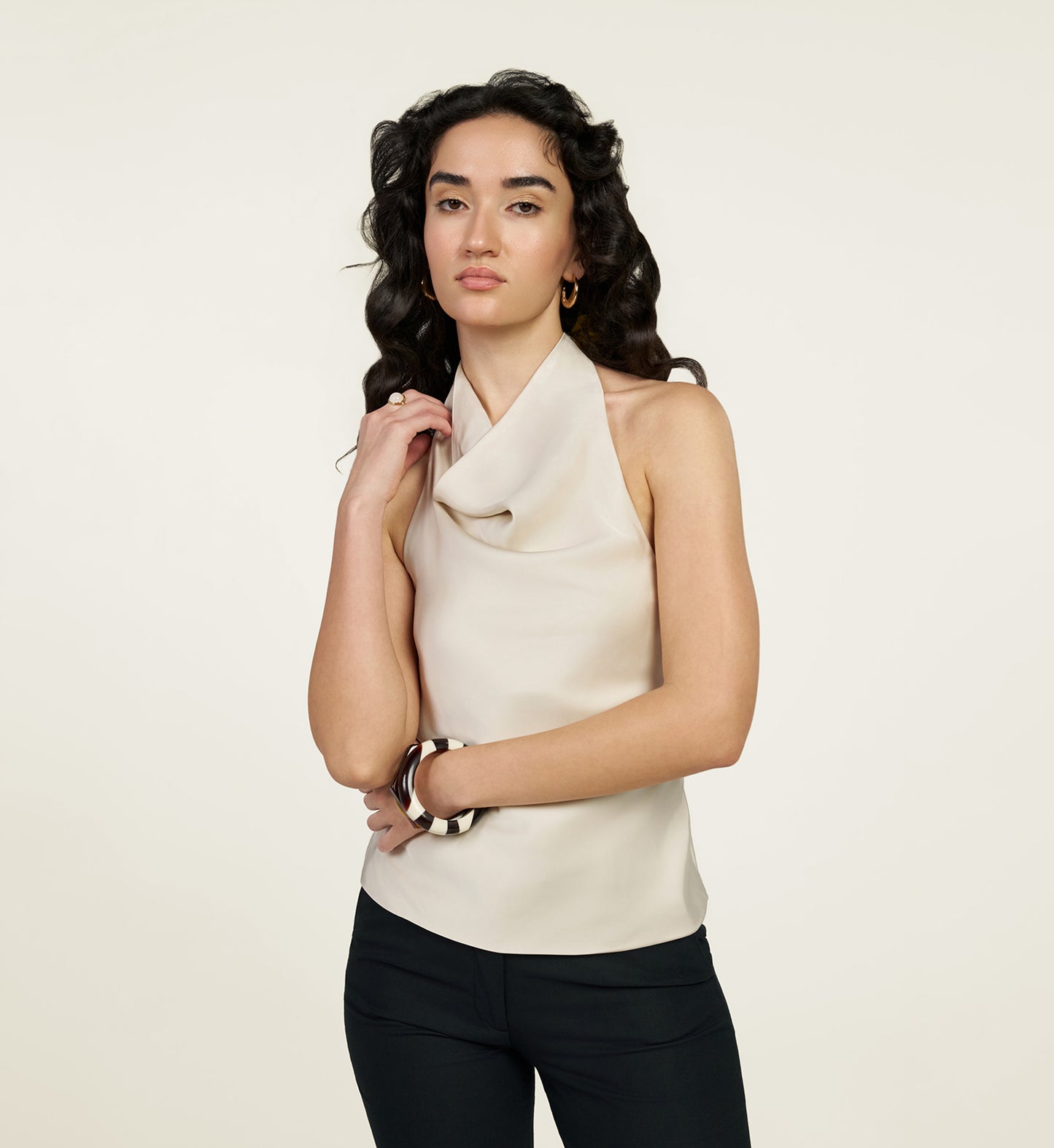 Ivory Satin Halter Top
