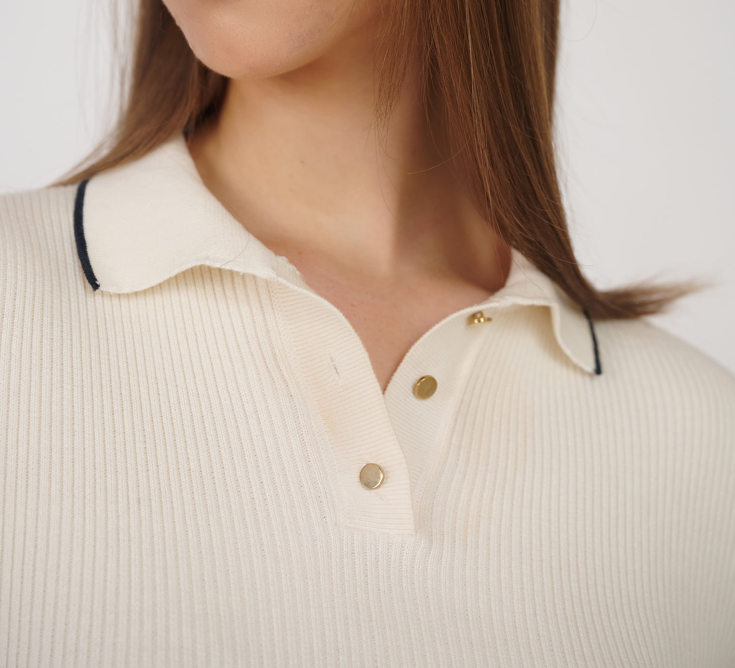 Ivory Ribbed Polo with Navy Detailing