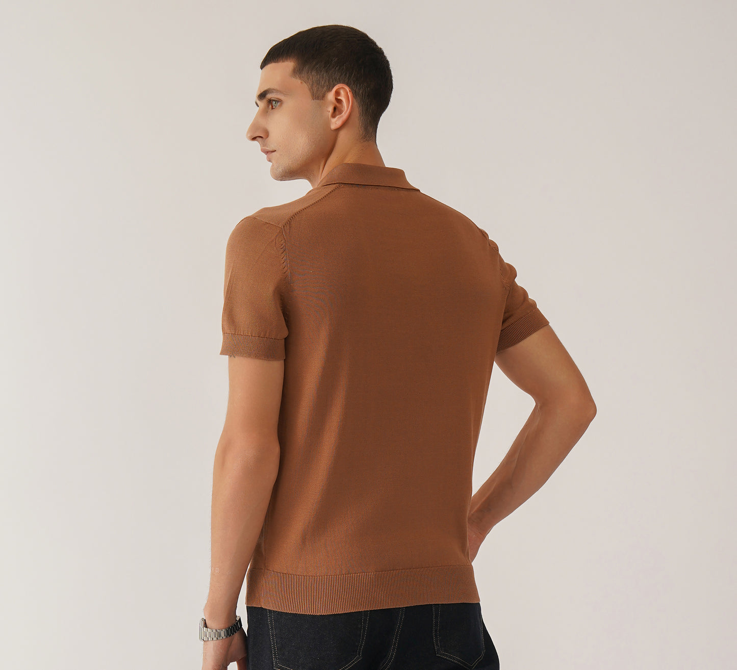 Brown Buttonless Polo