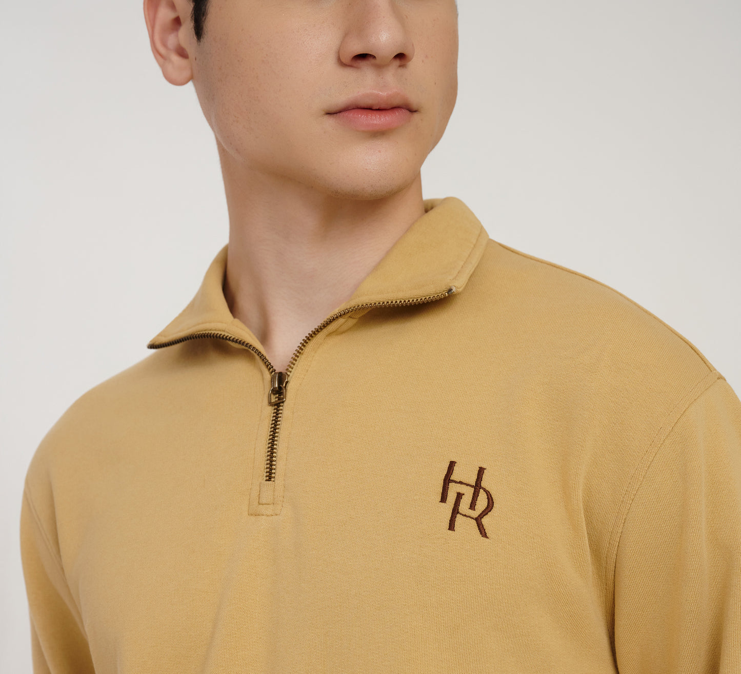 Beige Embroidered Quarter Zip