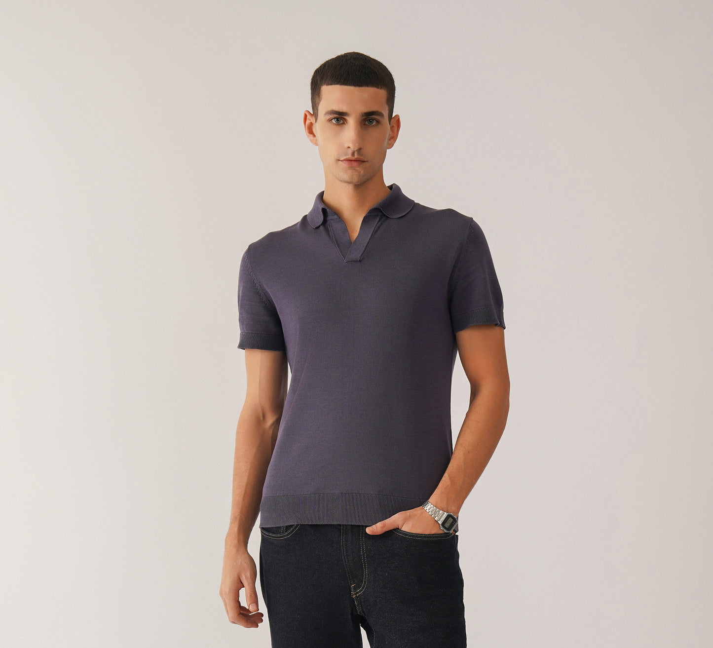 Purple Buttonless Polo